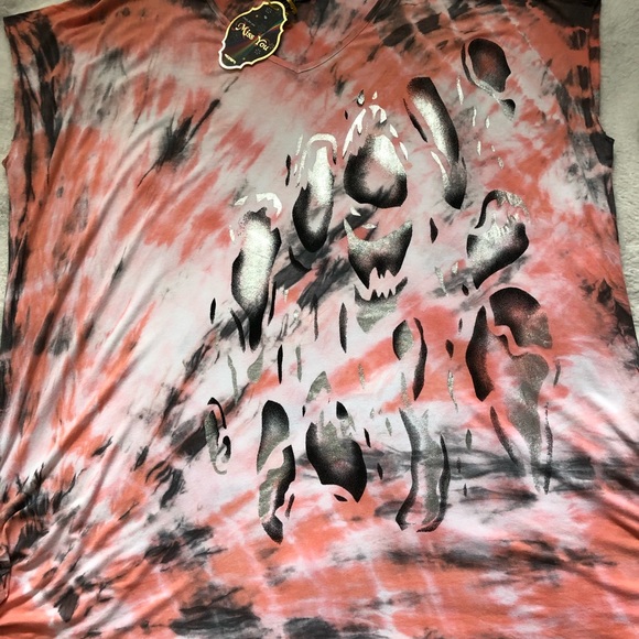 Plus size stretchy Turkish tunic white dark grey bright silver random tie- dye - Picture 7 of 11